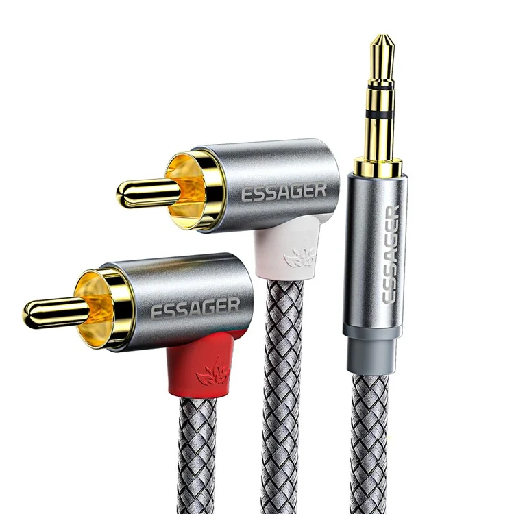 Essager 2m Stable Transmission 3,5 mm AUX à Double Tête de Tête RCA Cable Nylon Traité RCA Adapter