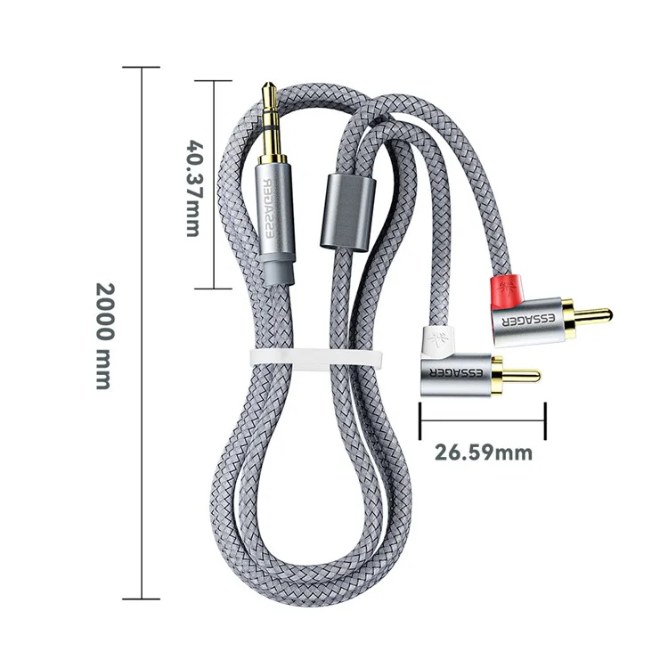 Essager 2m Stable Transmission 3,5 mm AUX à Double Tête de Tête RCA Cable Nylon Traité RCA Adapter