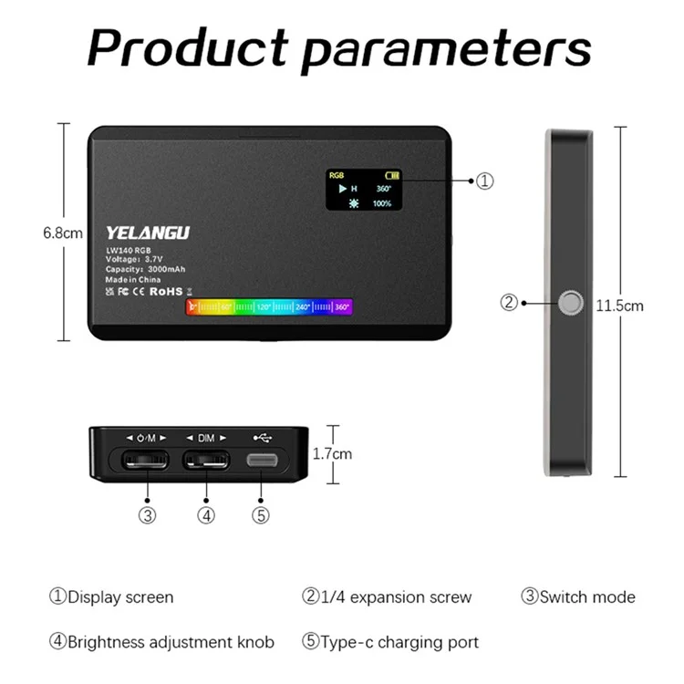 Yelang LW140RGB Photographie Intérieure Carrée Carrée du Carré LED LED Handeld Ambient