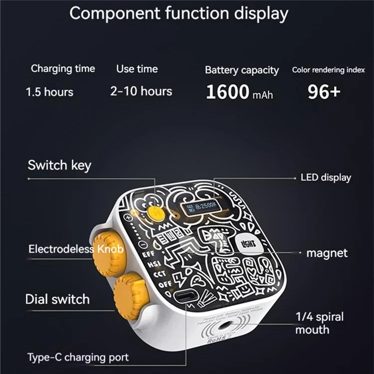 XIAOMIYOUPIN FUNSNAP Lámpara de Relleno LED RGB Portátil de Color Completo para Cámara de Bolsillo