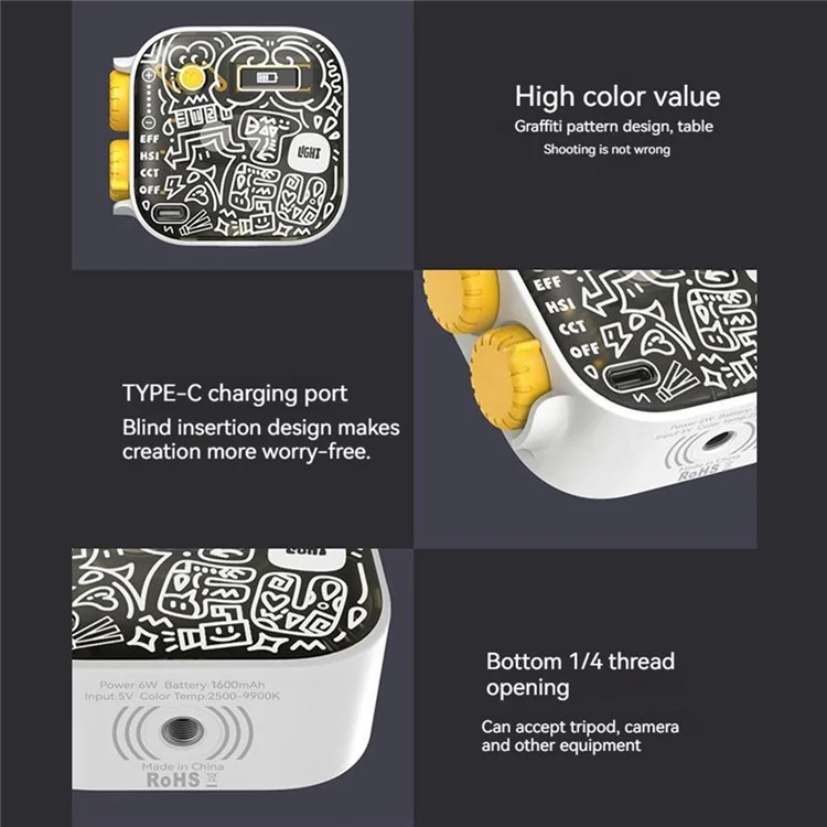 XIAOMIYOUPIN FUNSNAP Lámpara de Relleno LED RGB Portátil de Color Completo para Cámara de Bolsillo