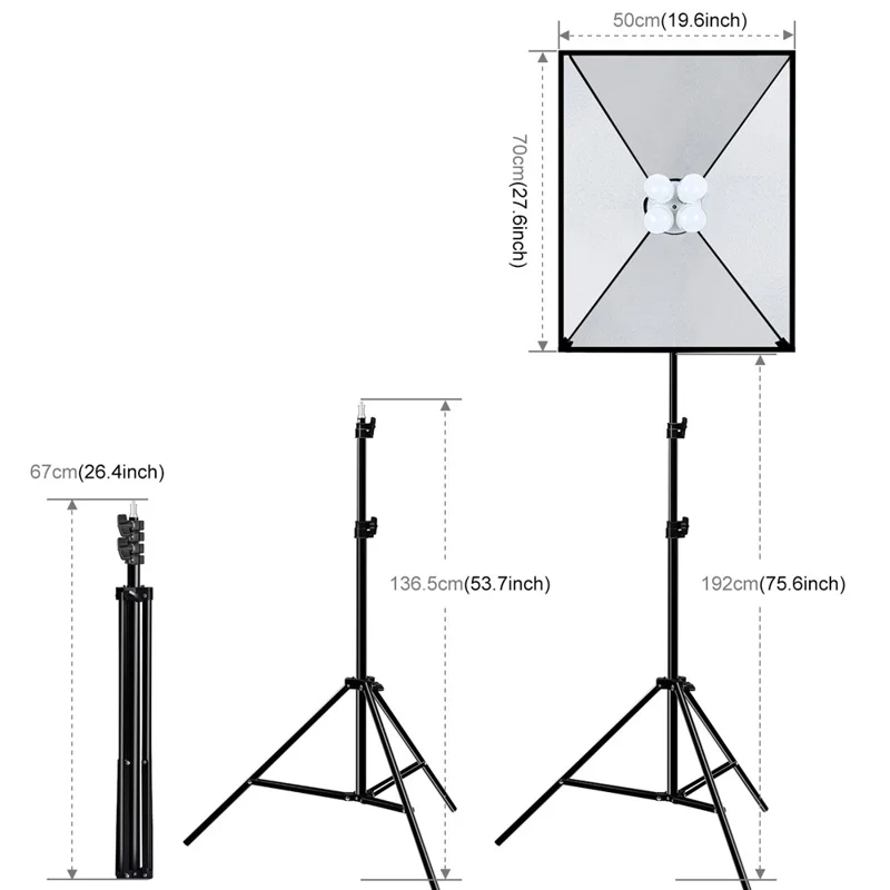 PULUZ PKT3134 2Pcs 50x70cm Softbox + 8x E27 LED Light Bulb + 2 x Tripod Stand Photography Kit - US Plug