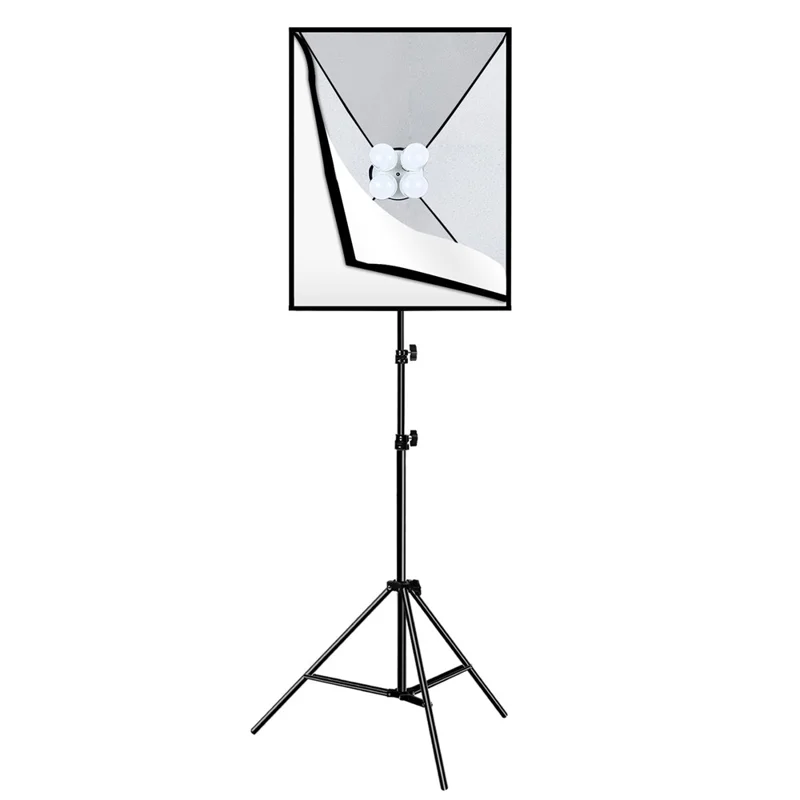 PULUZ PKT3134 2Pcs 50x70cm Softbox + 8x E27 LED Light Bulb + 2 x Tripod Stand Photography Kit - US Plug