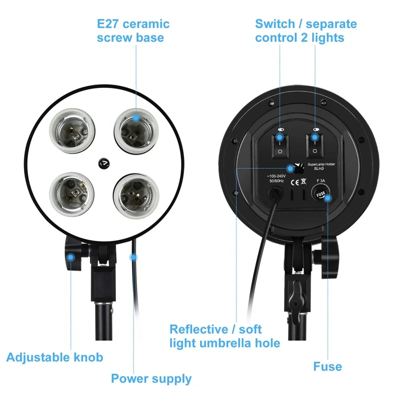 PULUZ PKT3134 2Pcs 50x70cm Softbox + 8x E27 LED Light Bulb + 2 x Tripod Stand Photography Kit - US Plug