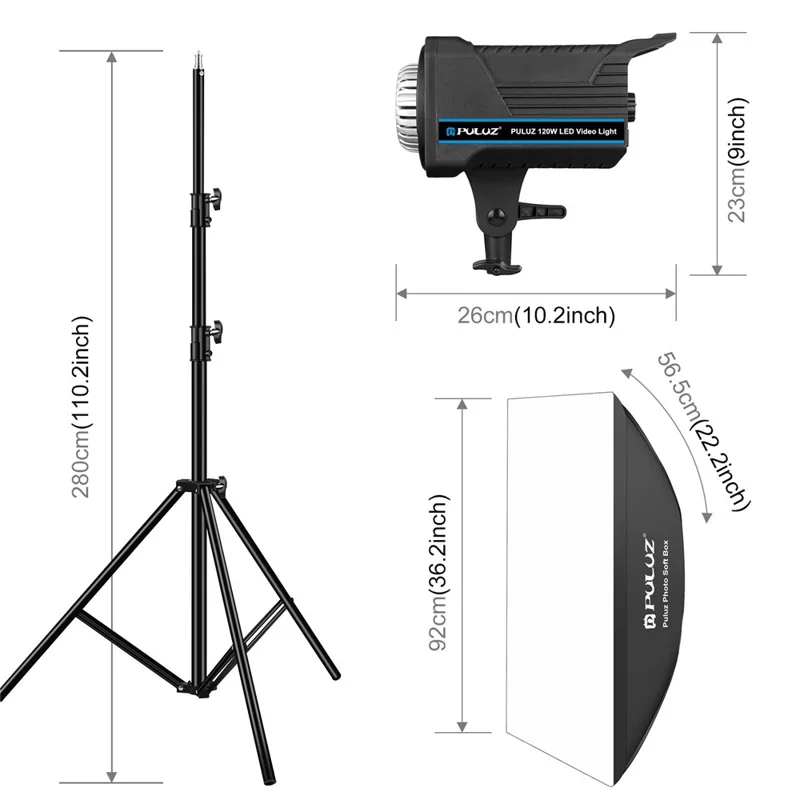 PULUZ PKT3111 3200K-5600K LED Studio Light with Softbox Photography Kit Set - UK Plug