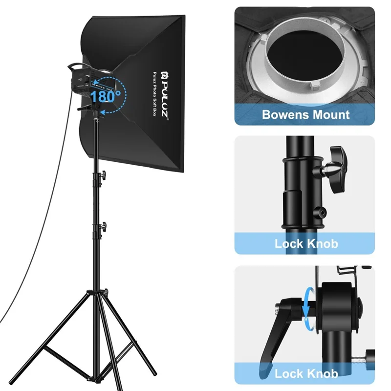 PULUZ PKT3111 3200K-5600K LED Studio Light with Softbox Photography Kit Set - UK Plug
