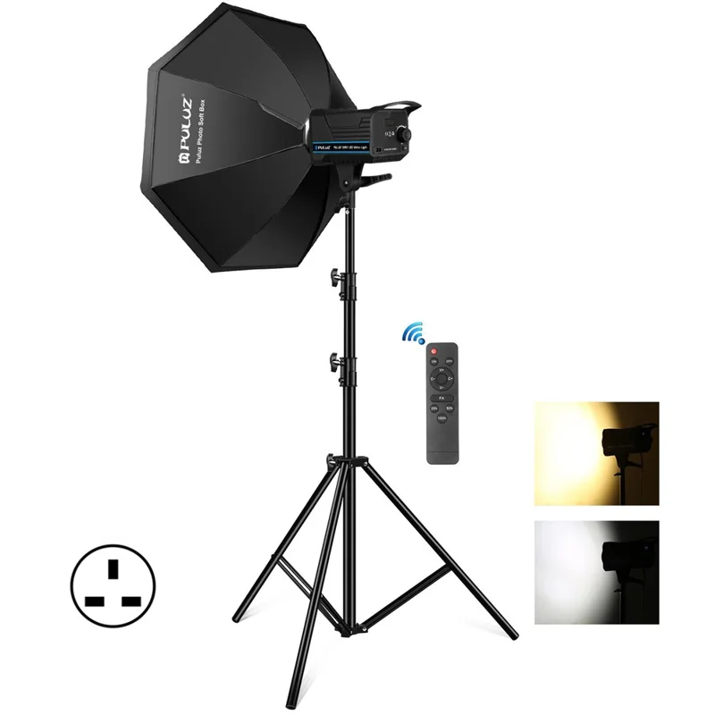 PULUZ PKT3108 Photography Kit Set 3200K-5600K 120W Video Light with Softbox Remote Control Light Holder - UK Plug