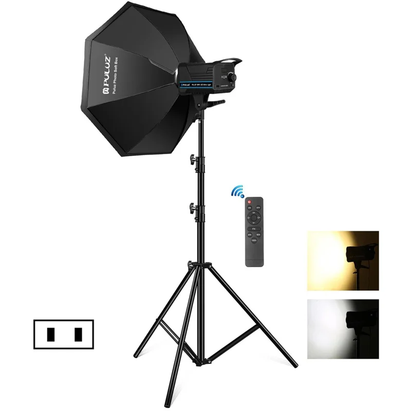 PULUZ PKT3108 Photography Kit Set 3200K-5600K 120W Video Light with Softbox Remote Control Light Holder - US Plug
