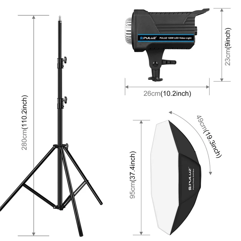 PULUZ PKT3108 Photography Kit Set 3200K-5600K 120W Video Light with Softbox Remote Control Light Holder - US Plug