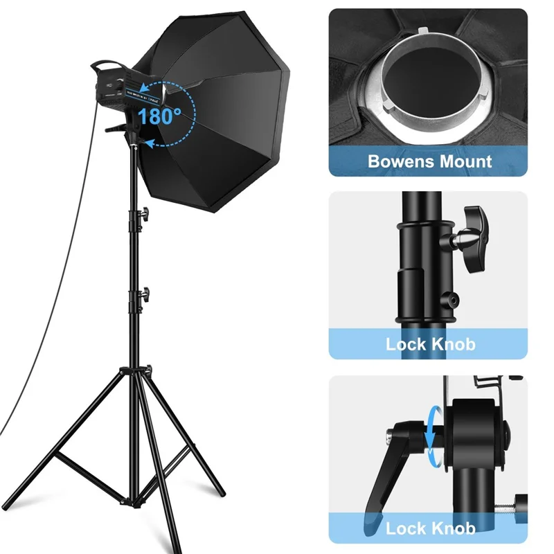 PULUZ PKT3108 Photography Kit Set 3200K-5600K 120W Video Light with Softbox Remote Control Light Holder - US Plug