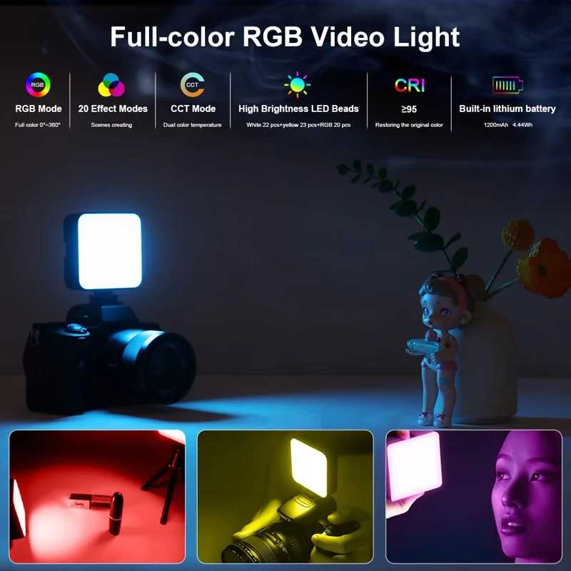 VLOGLITE T64RGB Cell Phone Camera Video Fill Light Mini Pocket Beauty Light Portable RGB Fill Light