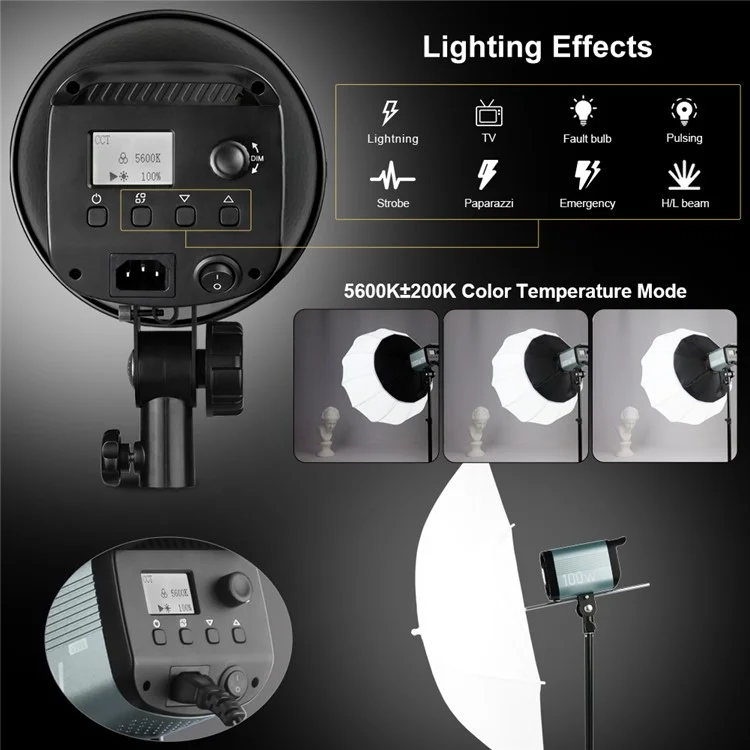 VLOGLITE P100 100W High Powerful Bright COB LED Light Professional Photography Video Fill Light for Live Streaming, Studio - US Plug