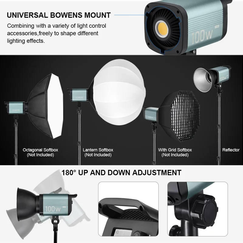 VLOGLITE P100 100W Lumière LED COB Puissante et Lumineuse Professionnelle pour la Photographie, la Vidéo et la Diffusion en Direct - Prise EU