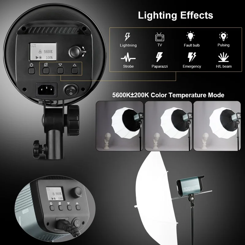 VLOGLITE P100 100W High Powerful Bright COB LED Light Professional Photography Video Fill Light for Live Streaming, Studio - UK Plug