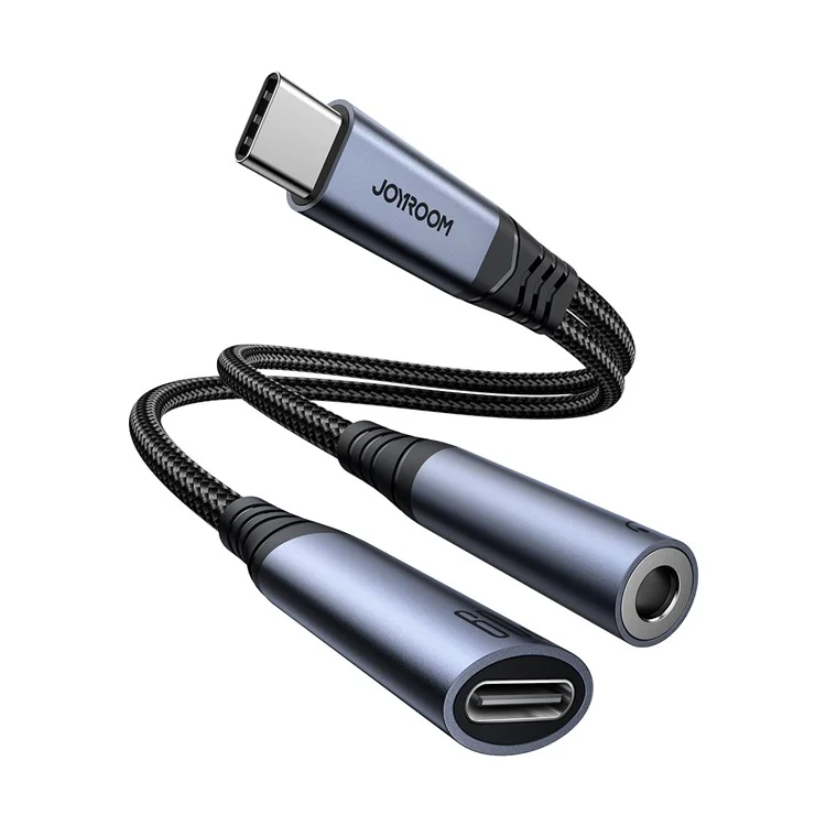 JOYROOM SY-C02 Kopfhörer-Adapter Type-C zu 3,5 mm + Type-C Aux-Audio-Kabel mit PD 60 W Schnellladung - Schwarz
