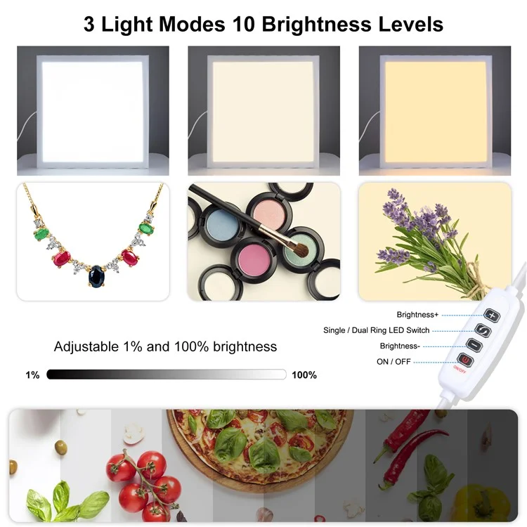 PULUZ PU5138 1200LM 38x38cm LED Fotografie-Shadowless-Bodenleuchte Dimmbare Lampe Tafel - US-Stecker