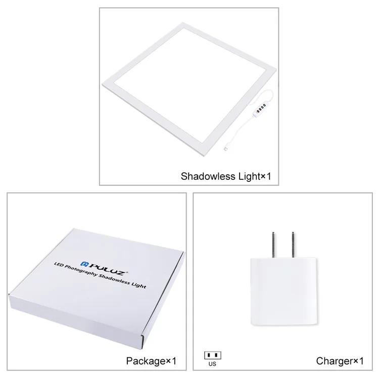 PULUZ PU5138 1200LM 38x38cm LED Fotografie-Shadowless-Bodenleuchte Dimmbare Lampe Tafel - US-Stecker