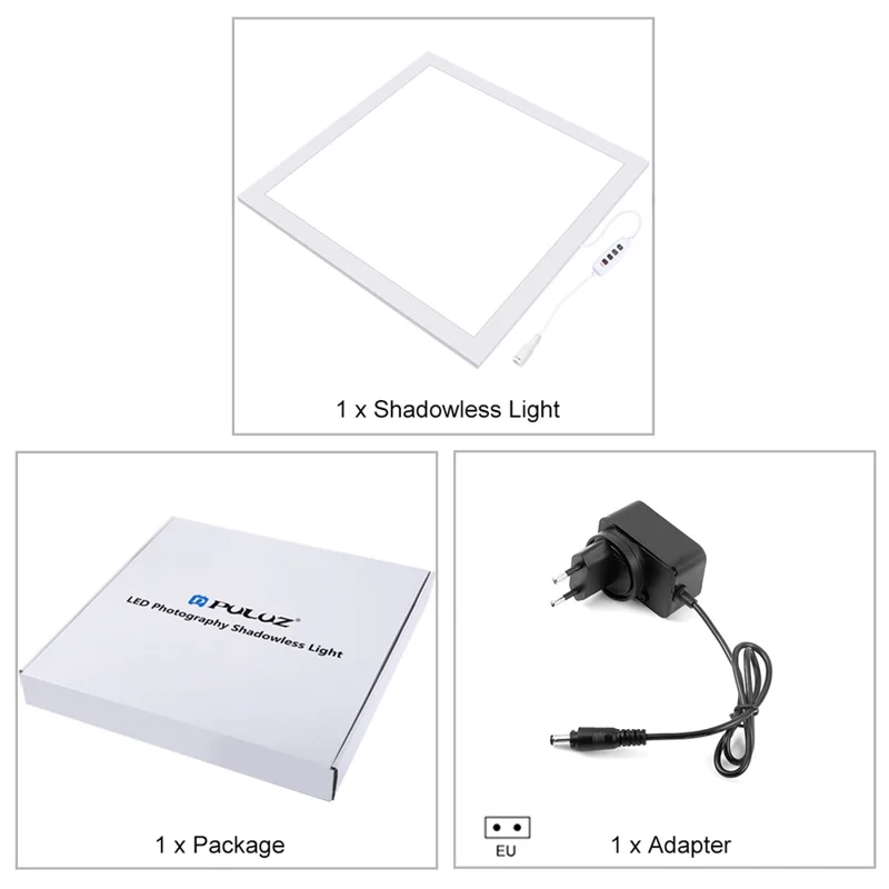 PULUZ PU5138 1200LM 38x38cm LED Photography Shadowless Bottom Light Dimmable Lamp Panel - EU Plug