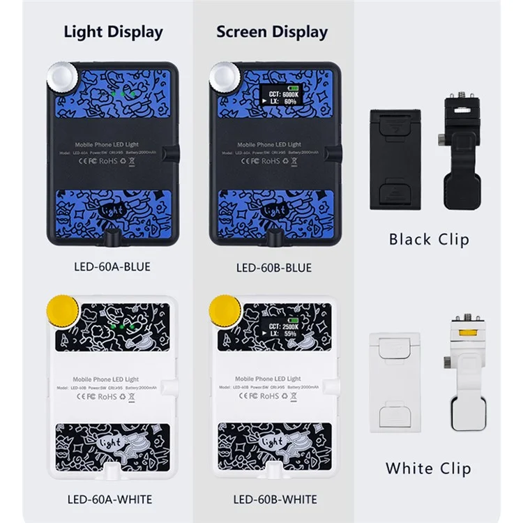 Display Screen Design Fill Light 60 LED Clip-On Cell Phone Video Conference Lampe für Laptop - Weiß