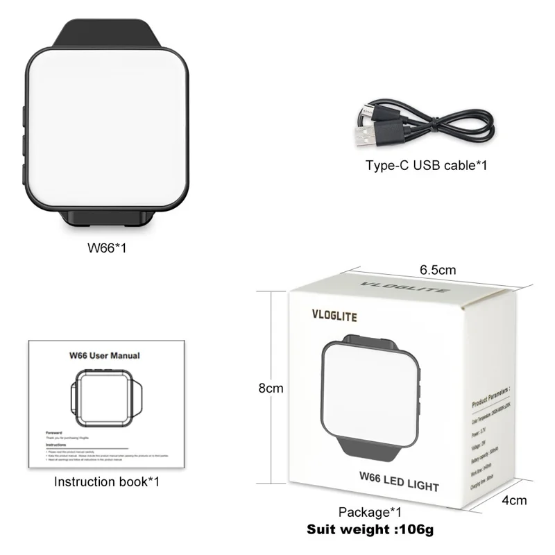 VLOGLITE W66 Pocket Phone Fill Light con Morsetto per Cibo, Luce Fotografica per Gioielli