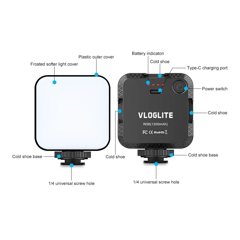 VLOGLITE W36 Lumière vidéo de beauté portable Caméra Téléphone Vlog Lumière de remplissage LED 