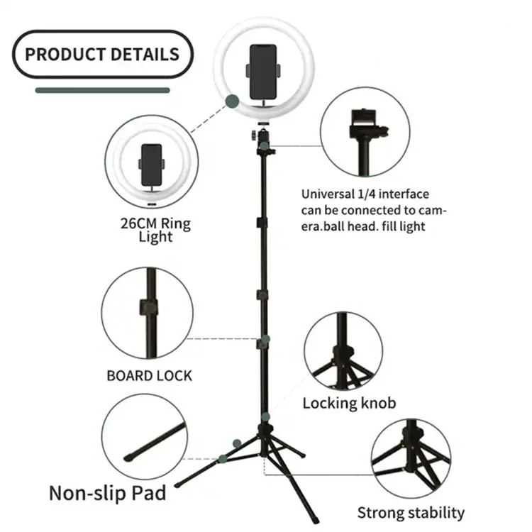 JMARY FM-536A 10-inch Ring Fill Light with Phone Clip + Bluetooth-compatible Shutter + Tripod