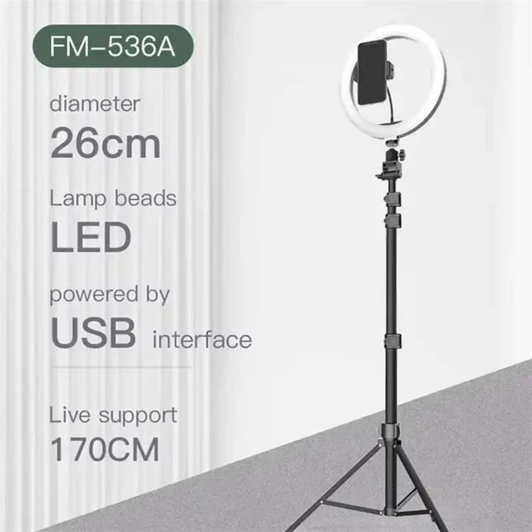 JMARY FM-536A 10-inch Ring Fill Light with Phone Clip + Bluetooth-compatible Shutter + Tripod