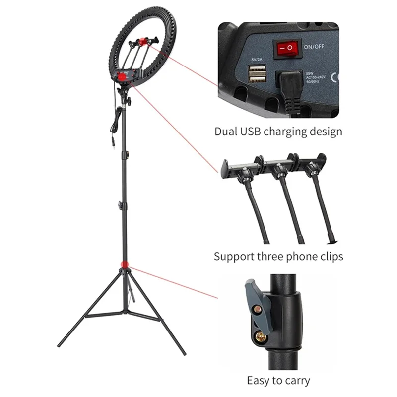 JMARY FM-18R 18-inch Photography Live Streaming Fill Light LED Beauty Ring Light - EU Plug