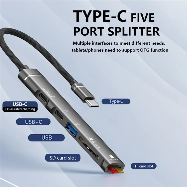 SVT01 Estación de Acoplamiento Tipo-c Múltiples Puertos Adaptador de Concentración USB Para Teléfonos Celulares - Plata