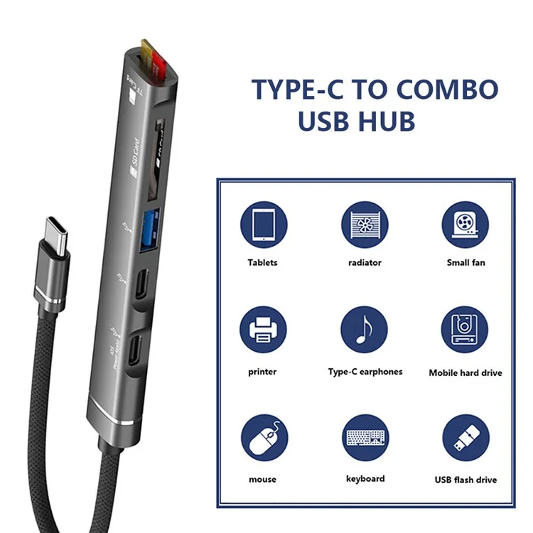 SVT01 Estación de Acoplamiento Tipo-c Múltiples Puertos Adaptador de Concentración USB Para Teléfonos Celulares - Plata