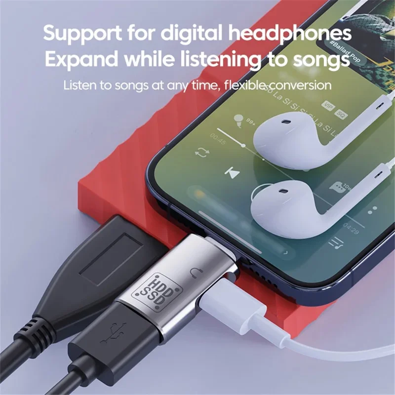 JS-109 Type-C OTG Adapter for Digital Headset and U-Disk, USB-C to Type-C / USB 3.0 Converter - Black