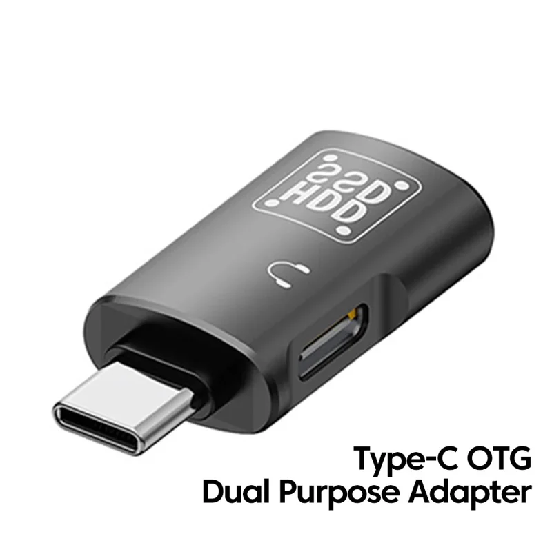 JS-109 Type-C OTG Adapter for Digital Headset and U-Disk, USB-C to Type-C / USB 3.0 Converter - Black