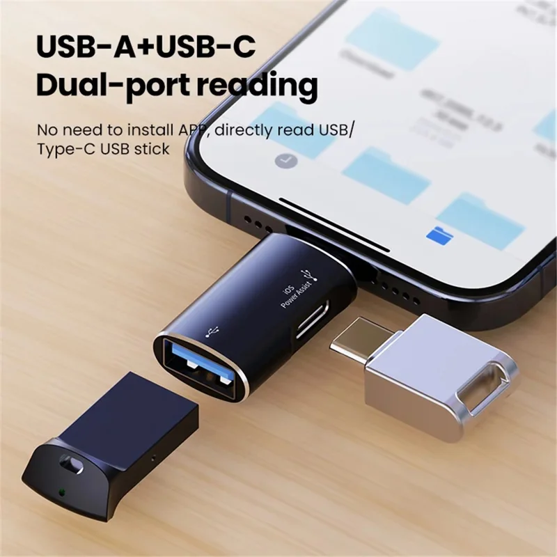 JS-103 For iPhone iPad Connector 7Pin Male to USB+Type-C Female OTG Adapter - Silver