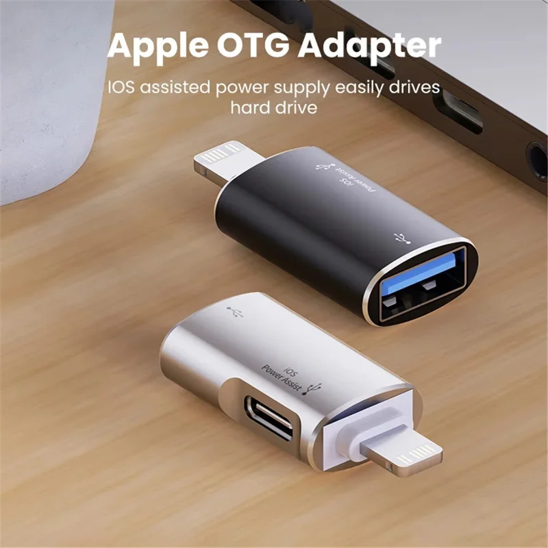 JS-103 For iPhone iPad Connector 7Pin Male to USB+Type-C Female OTG Adapter - Silver
