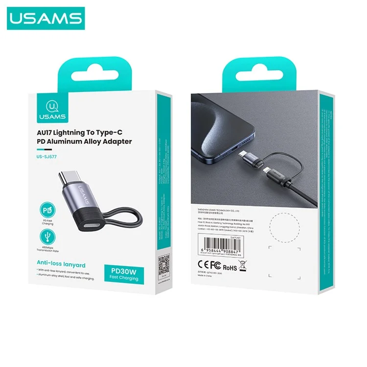 USAMS US-SJ677 AU17 PD 30W Charging Adapter Type-C Male to 8-Pin Female Converter
