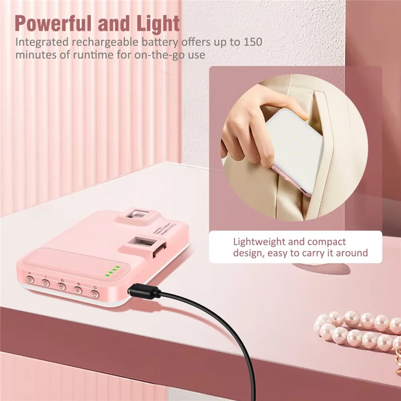 Rechargeable 60-LED Dimmable Fill Light Selfie Live Streaming Video Light for Phone Camera Computer - Pink