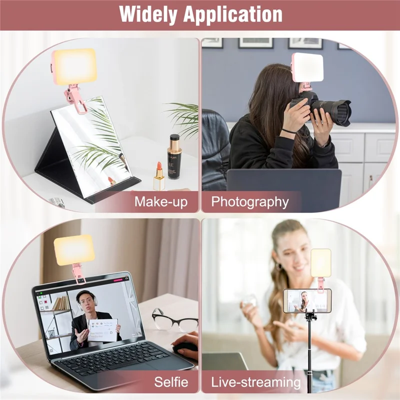 Rechargeable 60-LED Dimmable Fill Light Selfie Live Streaming Video Light for Phone Camera Computer - Pink