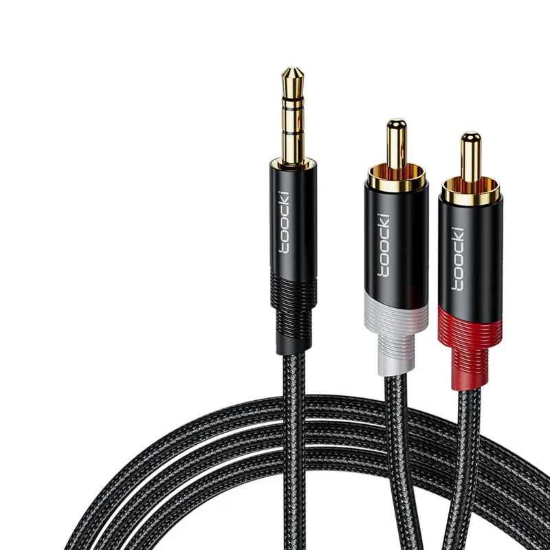 TOOCKI TQ-X41 1m Stereo Y-Splitter Cable 3.5mm Jack to 2RCA Male Aux Cord - Black