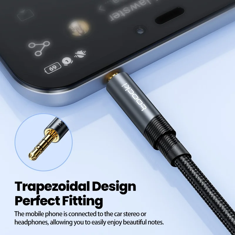 TOOCKI TQ-X41 1m Stereo Y-Splitter Cable 3.5mm Jack to 2RCA Male Aux Cord - Black