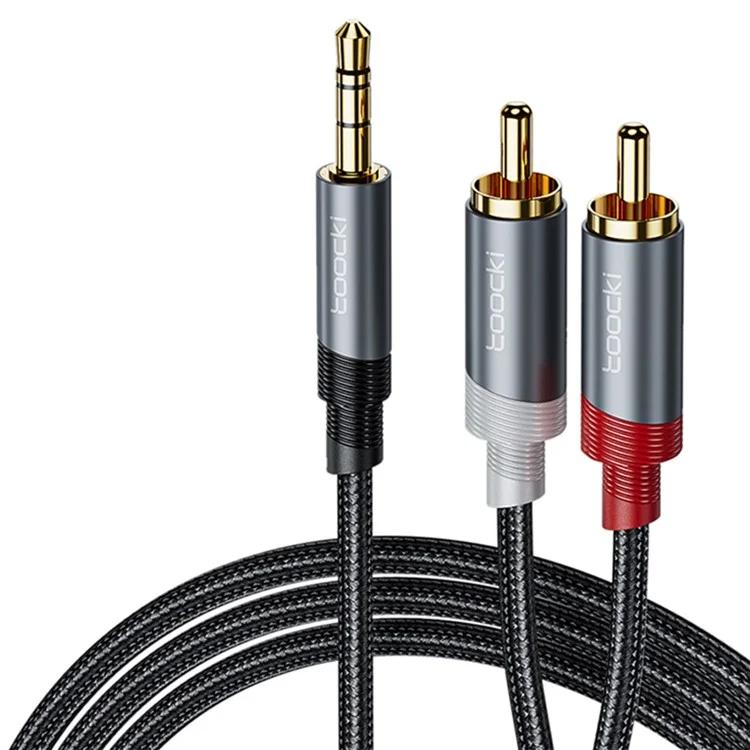 TOOCKI TQ-X41 Cable Auxiliar de 3m 3.5mm 3.5mm Jack a 2RCA Macho Cable Estéreo Y-Splitter - Gris