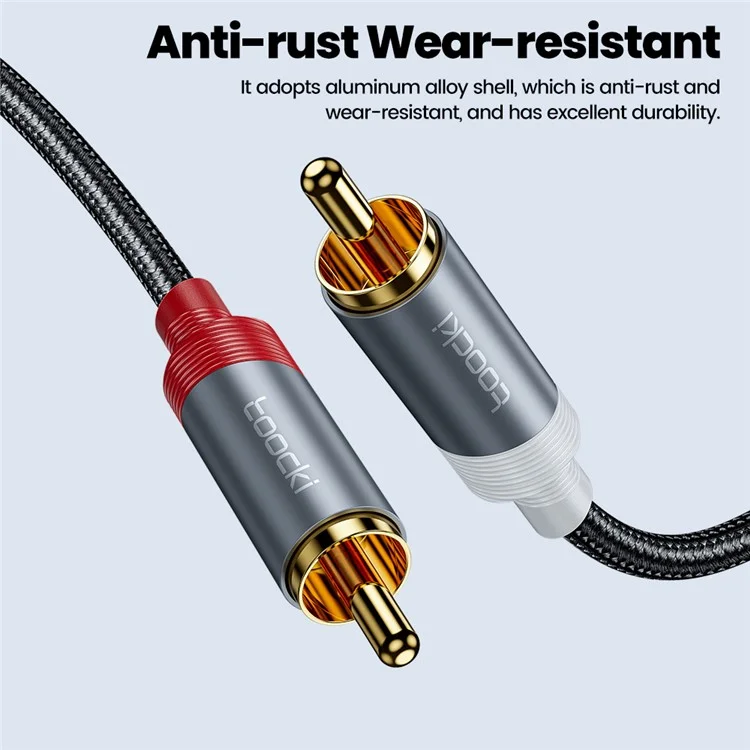 TOOCKI TQ-X41 Cable Auxiliar de 3m 3.5mm 3.5mm Jack a 2RCA Macho Cable Estéreo Y-Splitter - Gris