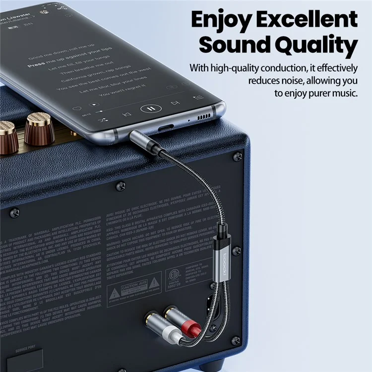 TOOCKI TQ-X41 Cable Auxiliar de 3m 3.5mm 3.5mm Jack a 2RCA Macho Cable Estéreo Y-Splitter - Gris