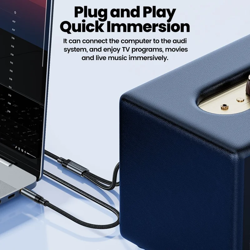 TOOCKI TQ-X41 3m 3.5mm Aux Cable 3.5mm Jack to 2RCA Male Stereo Y-Splitter Cable - Black