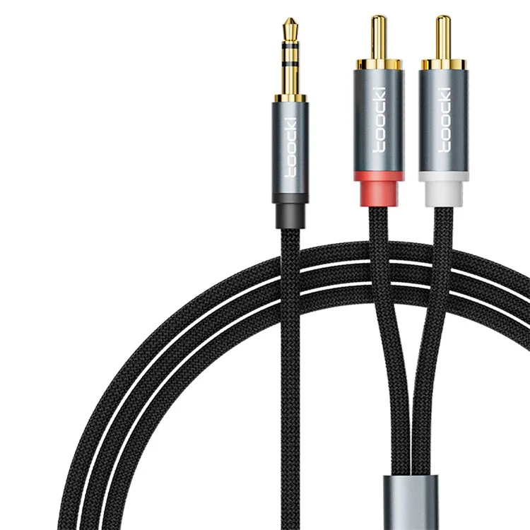 TOOCKI TQ-YP07 3m Stereo Y-Splitter Cable 3.5mm Jack to 2RCA Male Aux Cord - Grey