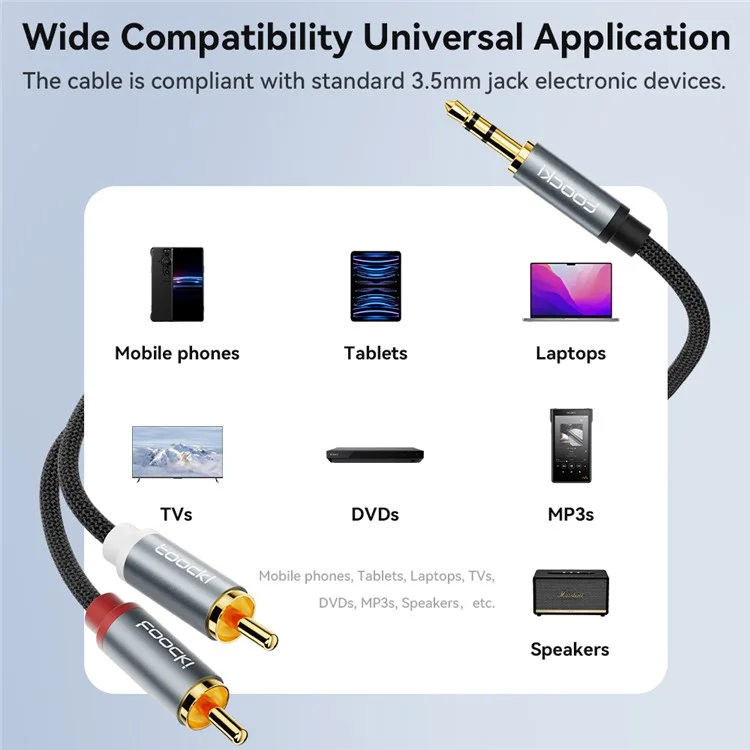 TOOCKI Tq-ip07 3m Стерео Y-Splitter Кабель 3,5 мм до 2RCA Мужское Бор - Серый