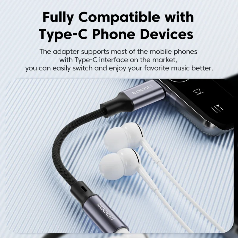 TOOCKI TQ-YP08 Type-C Male to 3.5mm Female AUX Cable Adapter Cord Headphone Connector