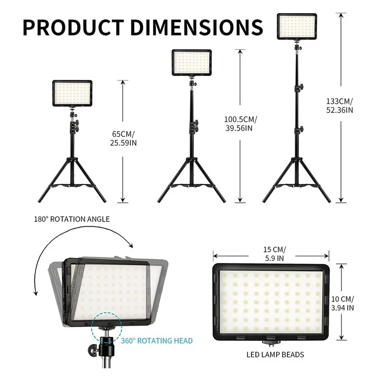 2 Pezzi / Imposta la Luce di Riempimento a LED di Trasmissione in Diretta Con Supporto Per Pavimenti e 9 Filtri a Colori