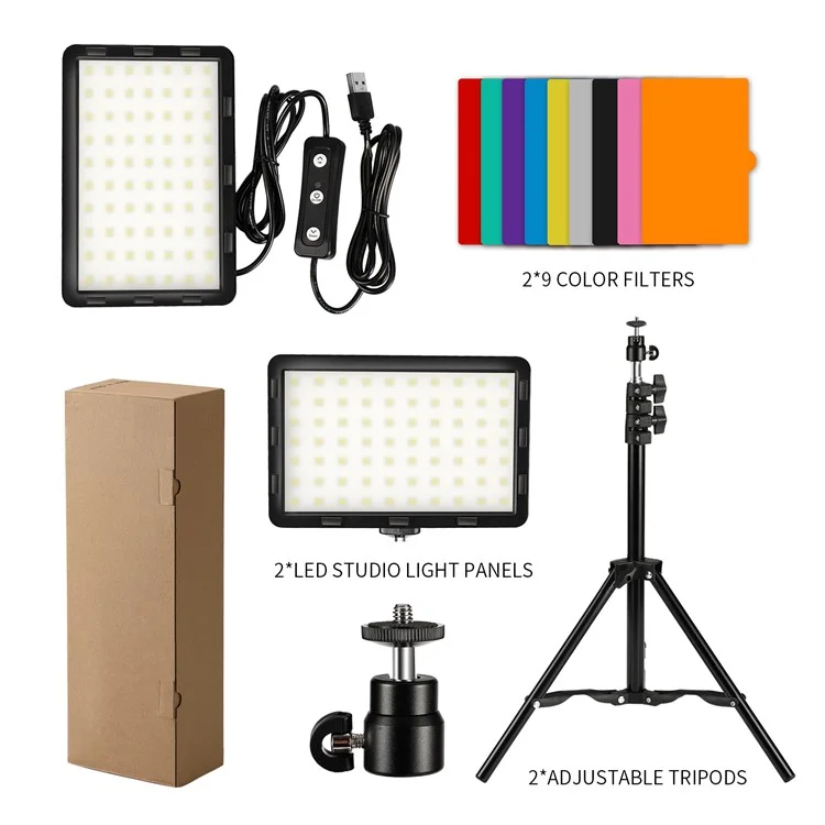 2Pcs / Set Live Broadcast LED Fill Light with Floor Stand and 9 Color Filters