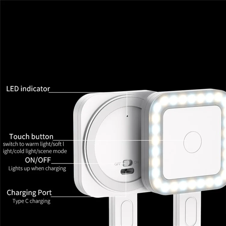 Lámpara de Selfie Magnética para Teléfono V18 Portable Skin Beauty Live Streaming LED Fill Light - Blanco