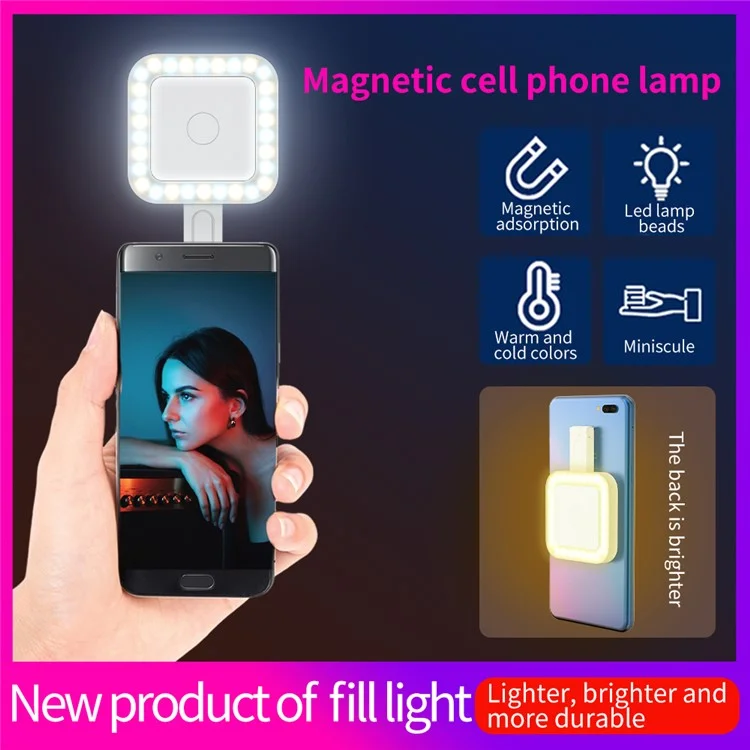 Lámpara de Selfie Magnética para Teléfono V18 Portable Skin Beauty Live Streaming LED Fill Light - Blanco